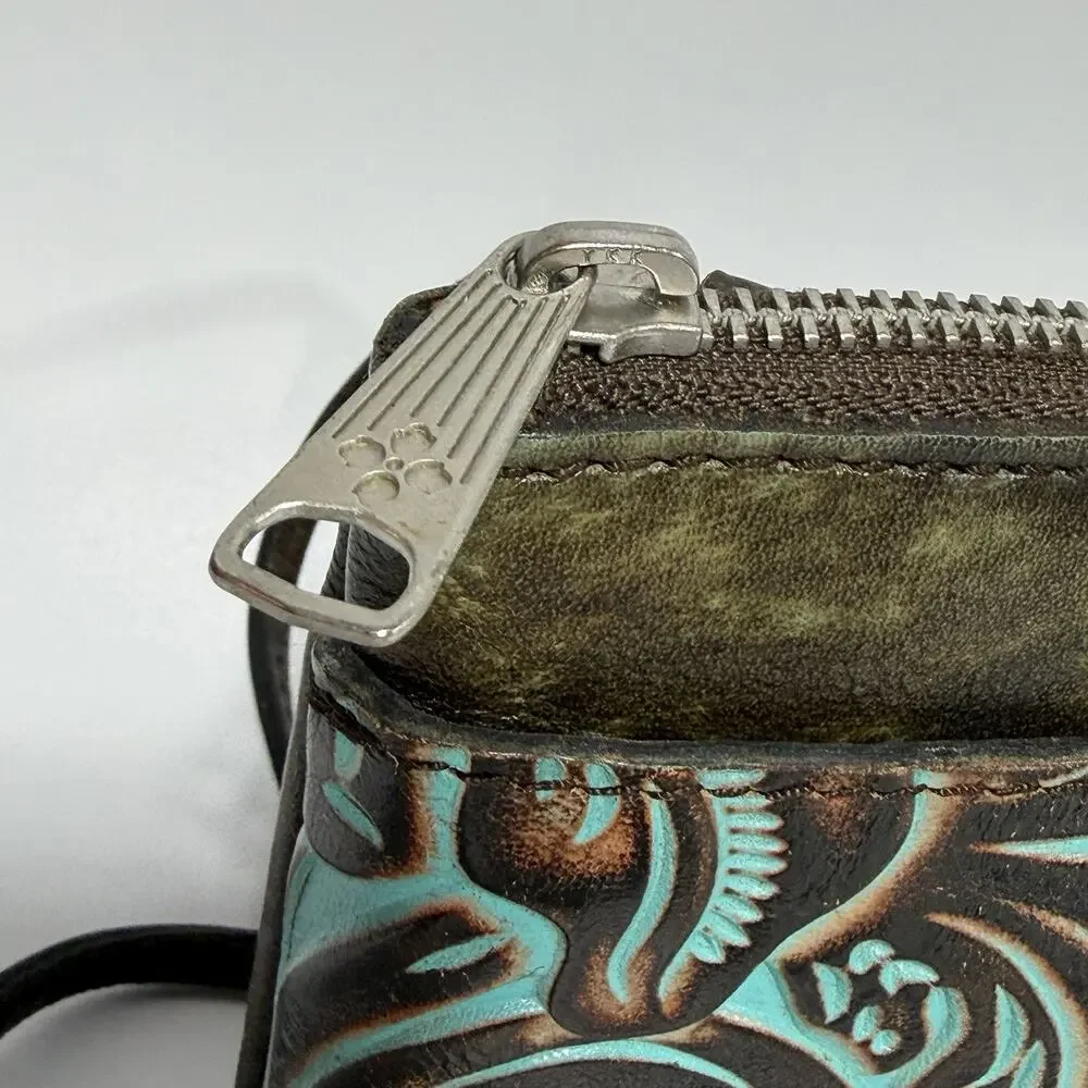 Patricia Nash Tooled Leather Crossbody Mini Purse Turquoise SORBOLA Flower 7